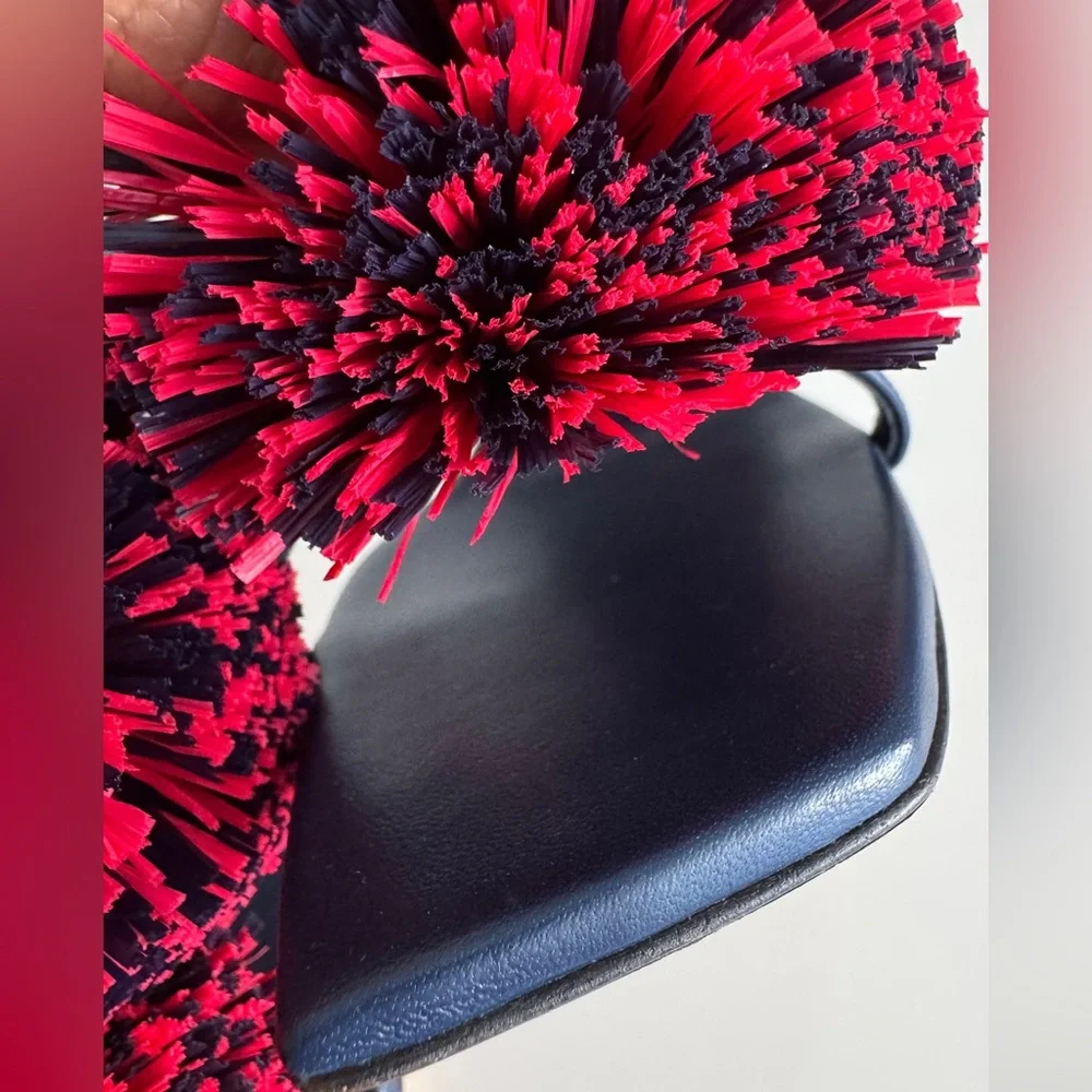 Bottega Veneta *NEW* Leather Navy Blue & Red Pom Pom Shoes- Size 6 - Picture 10 of 12